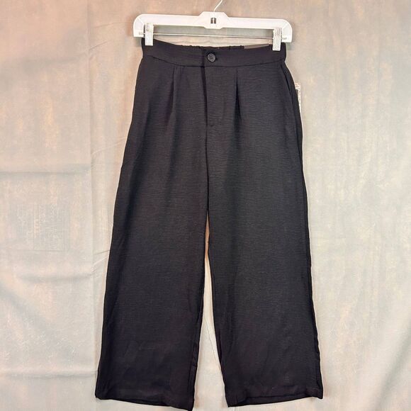 No Comment Trousers Women's Size Small Black High Rise Cropped Wide Leg Casual - Picture 1 of 8